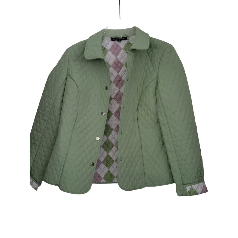 Vintage Briggs New York  Diamond Quilt Collar jacket Green Pattern Lining Y2K